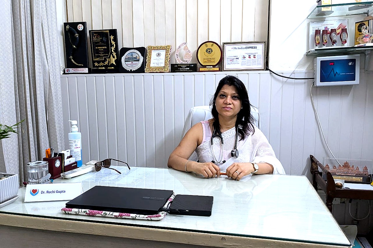 Dr. Ruchi Gupta with awards and recognitions at her clinic in Jaipur