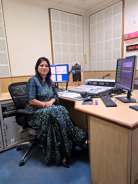 Dr. Ruchi Gupta at a radio studio discussing heart health